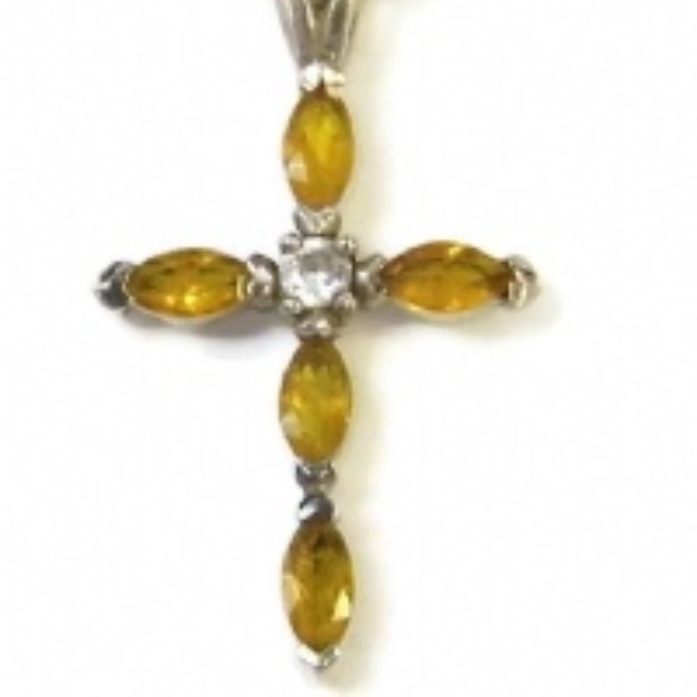 Rhinestone Cross Sterling Silver 18.75" Chain